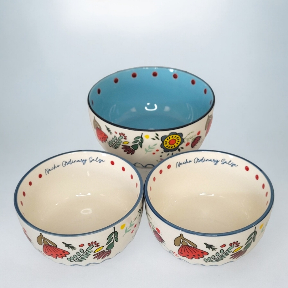 🆕️ Set Of 3: Festive Floral Multi-color Condiment Party Bowls